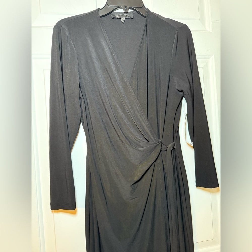 Black Label Evan Piccone Size 4 Black Wrap Dress LBD NWT Classic Slimming Party